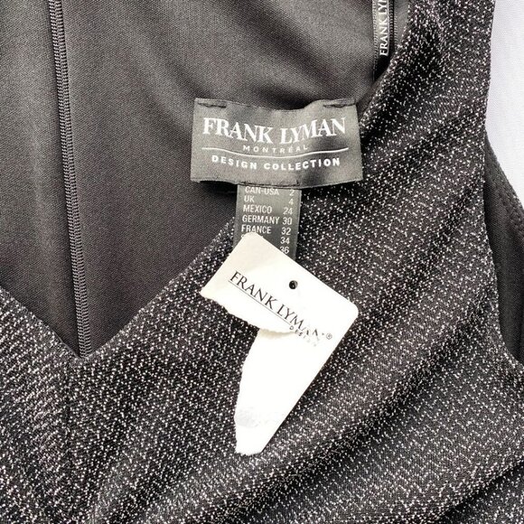 NWOT FRANK LYMAN COLLECTION BLACK SILVER METALLIC RUCHED HIGH LOW EVENING DRESS - Picture 4 of 7